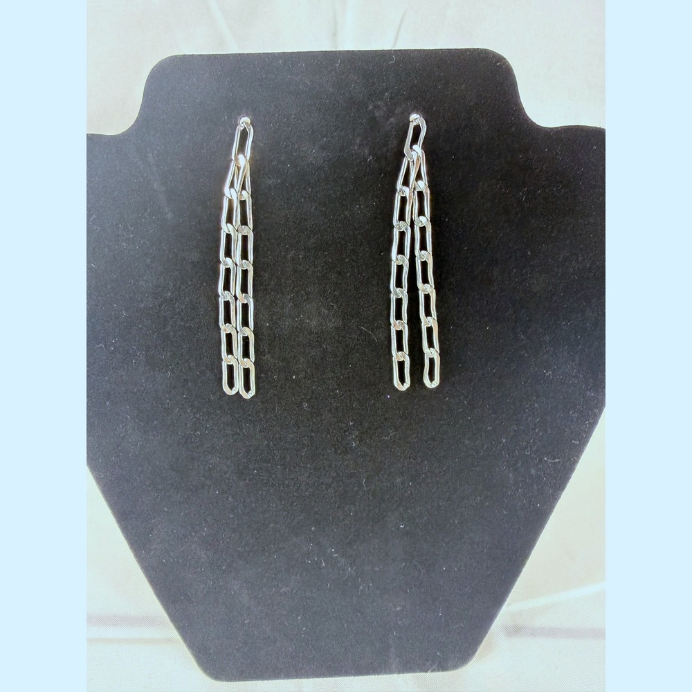 Unbranded Paperclipβ Drop Earrings OS Silver Tone Double Chain Dangle Modernist
